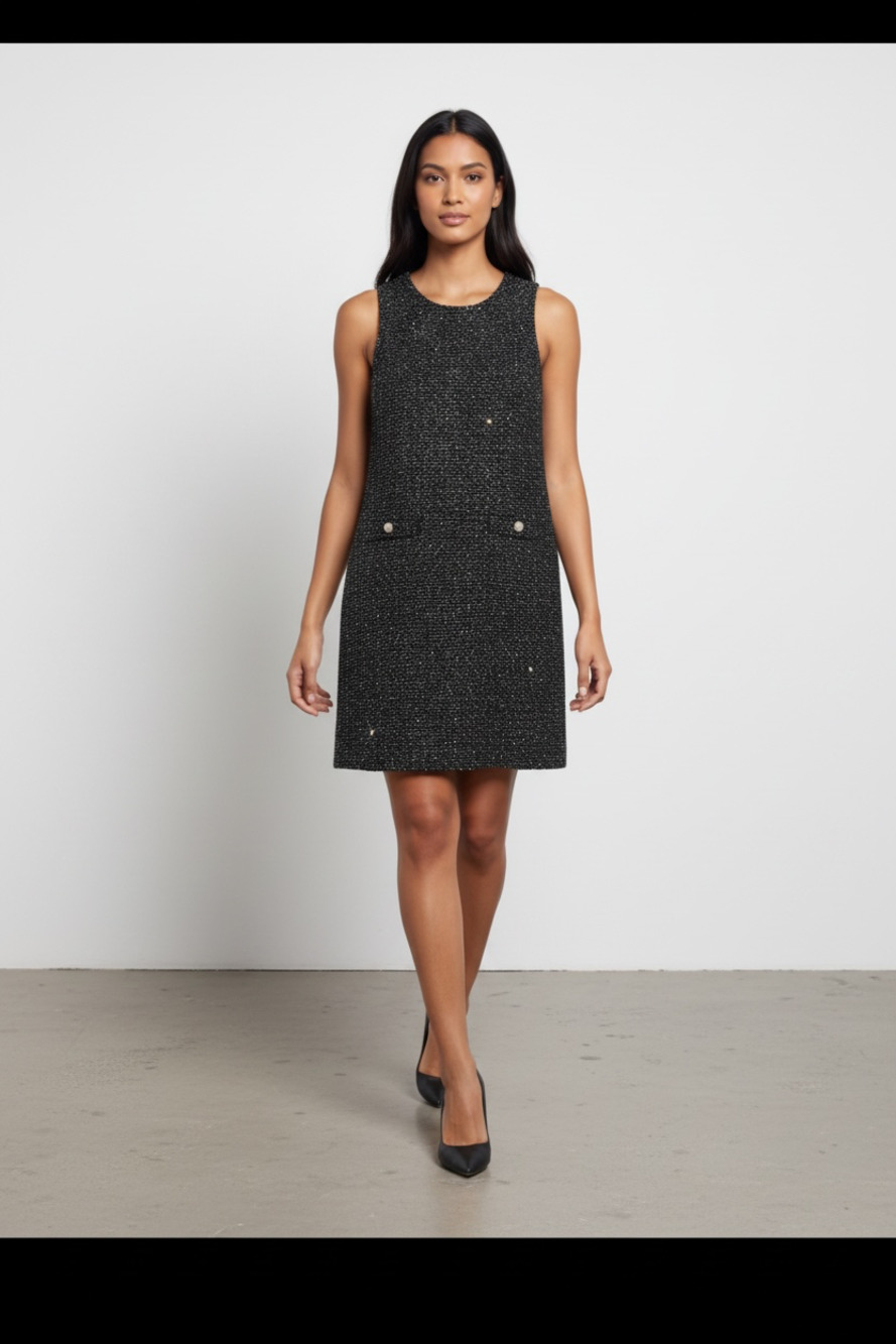 Elie Tahari Black Metallic Tweed Sleeveless Mini Dress Size 14